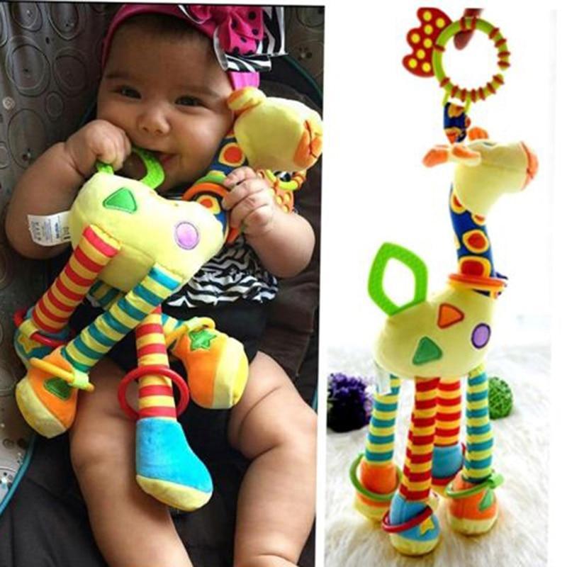 Modern Baby Development Giraffe Animal Hand Bells Rattles Handle Toys Stroller Hanging Teether Baby Toys For Kids