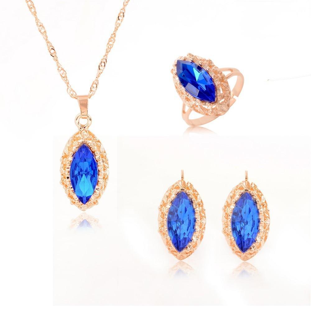 High Quality Elegant Gold Color Austrian Crystal Pendants Necklaces Earrings Bridal Jewelry Sets For Women