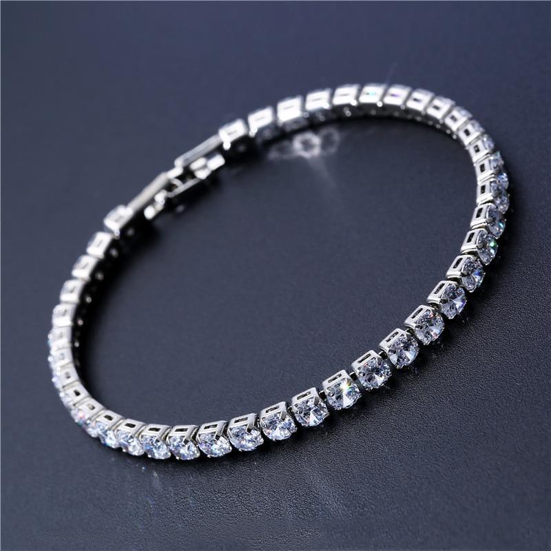 Luxury 4mm Diamond Shiny Elegant Cubic Zirconia Tennis Bracelets Iced Out Chain Crystal Wedding Bracelet For Women and Men In Modern Gold Silver and Colorful Design