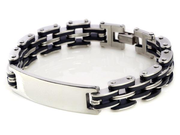 Men Stainless Steel Link Chain Bracelets & Bangles Men's Cuff  Wristband Biker Motorcycle Black Silicone Bracelet