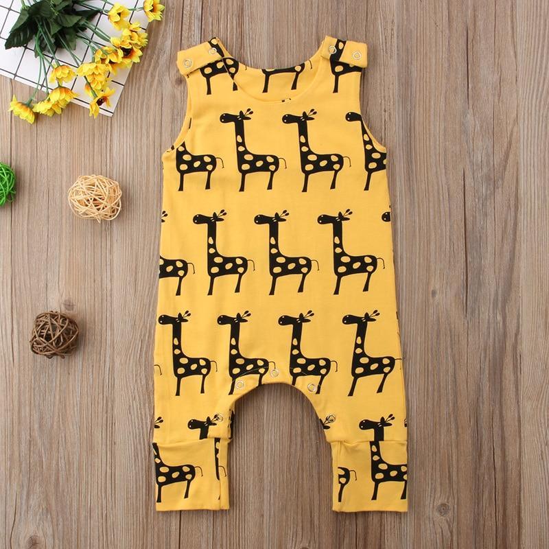 Cute Newborn Baby Boy Girl Sleeveless Cartoon Animal Cotton Romper Jumpsuit Outfits With Giraffe Design