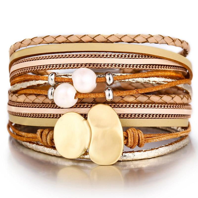 Legendary Amazing New Modern Fashion Pearl Elegant Multi-Layer Leather Handmade Bracelet Bangle Luxury For Woman