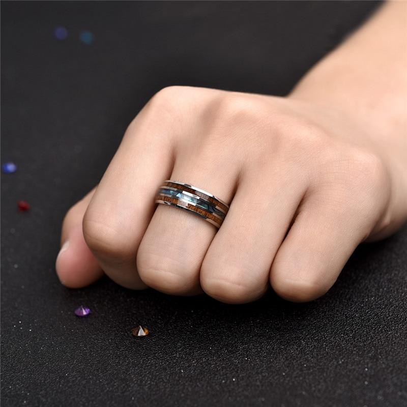 Luxury Handmade 925 Sterling Silver Wood Men Rings Stainless Steel Wood Grain Fashion For  Women Rings In Modern  Jewelry Design