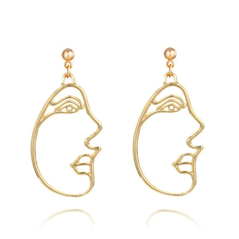 Handmade Abstract Art Earrings Gold Color Hand Palm Face Crystal Dangle Earrings For Women