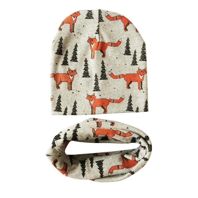 Modern Children Girls Cartoon Sheep Printing Cotton Hat and Scarf Animal Pattern Kids Caps Baby Beanie