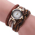 Fashion Casual Gold Quartz Women Rhinestone Watch Braided Leather Bracelet Watch Gift Ladies Wristwatch For Ladies  and Women