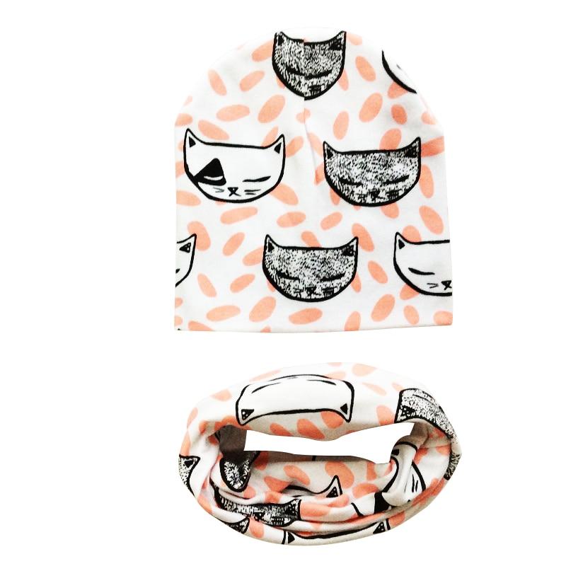 Modern Children Girls Cartoon Sheep Printing Cotton Hat and Scarf Animal Pattern Kids Caps Baby Beanie