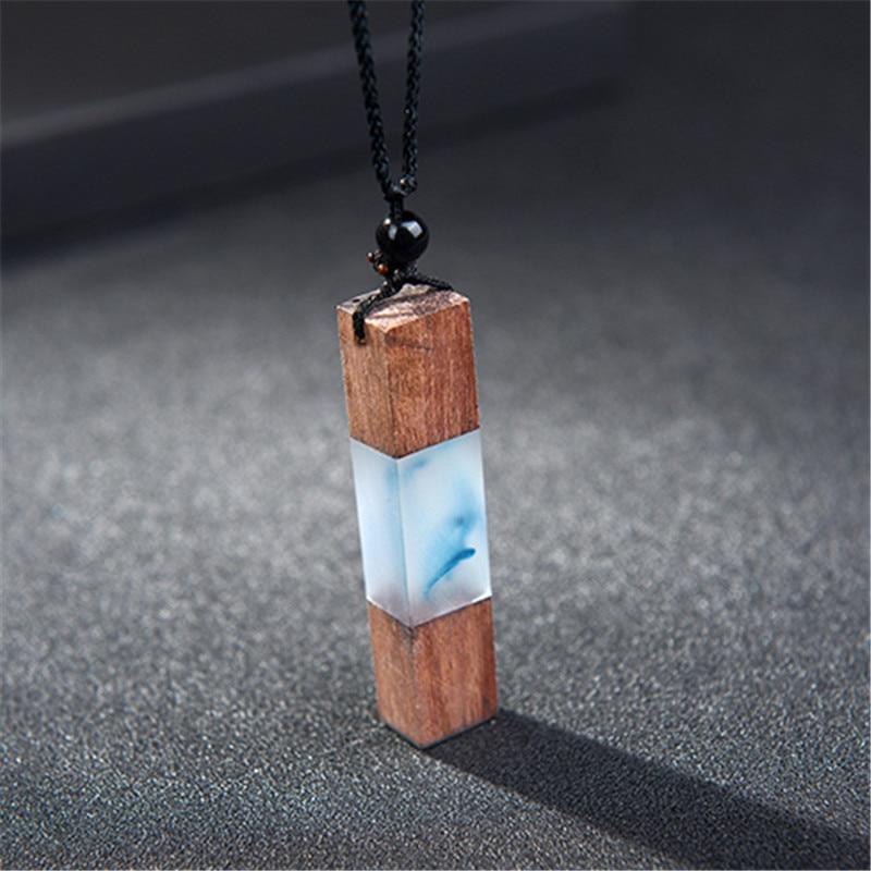 Fashion Natural Wooden Men Necklace Handmade Wood Resin Necklace Vintage Statement Necklaces & Pendants Long Rope Jewelry Gifts For Men and Women