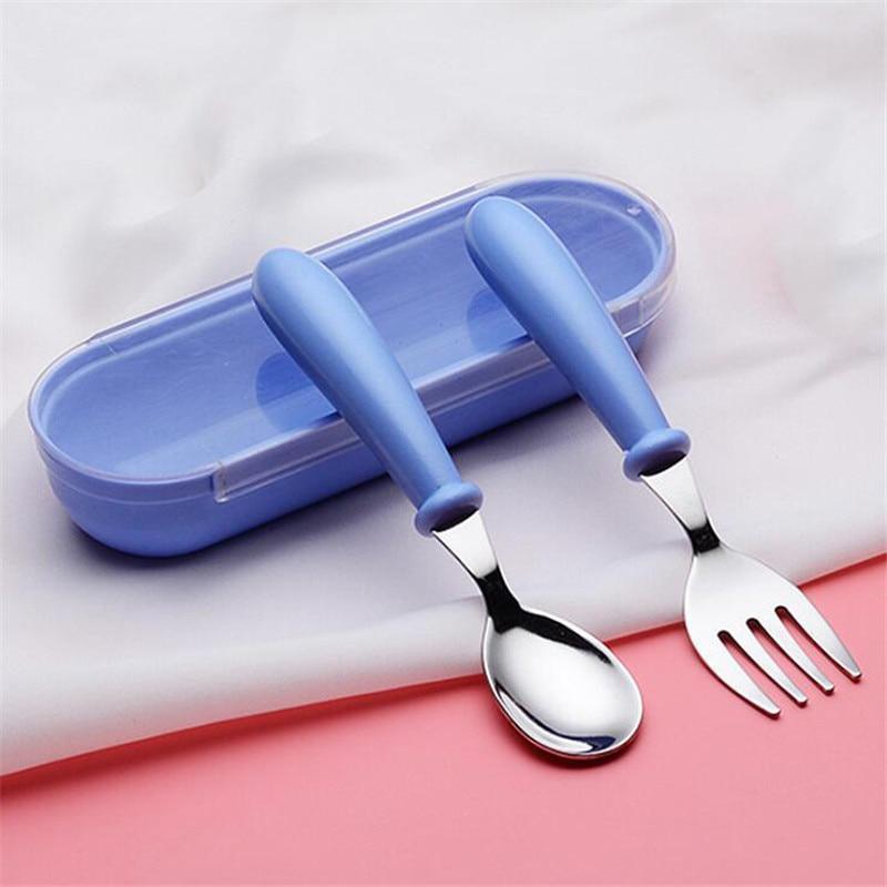 Baby Gadgets Tableware Set Children Utensil Stainless Steel Toddler Dinnerware Cutlery Cartoon Infant Food Feeding Spoon and Fork