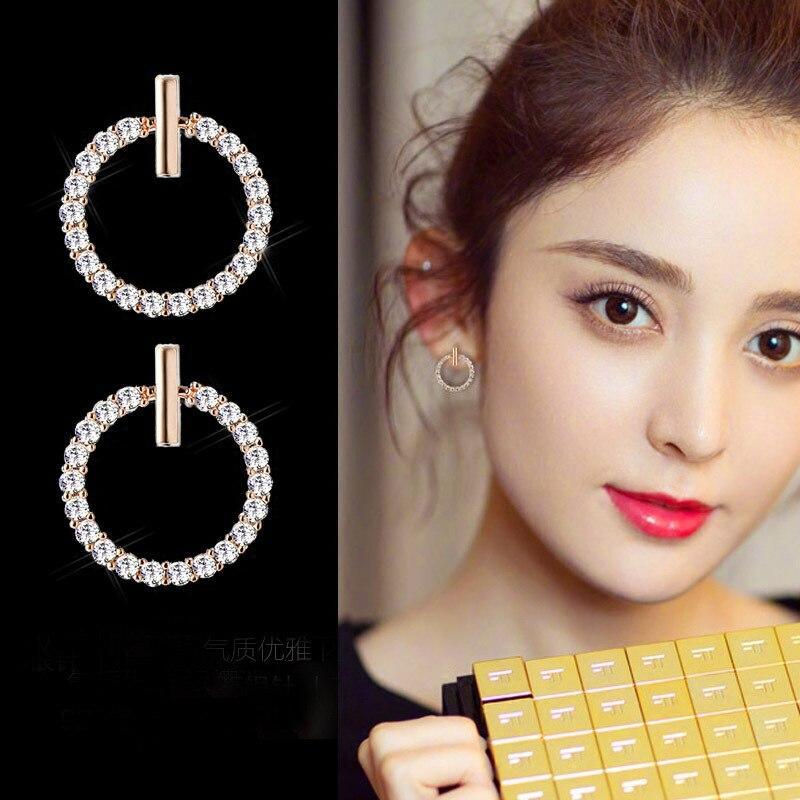 Trend Fashion 925 Sterling Silver Crystal Luxury Rhinestone Elegant Geometric Round Stud Modern Earrings For Women Beautiful Jewelry