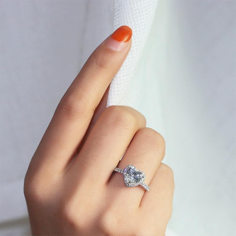 Heart Rings for Women 925 Silver Wedding Engagement Bridal Jewelry Cubic Zirconia Stone Elegant Luxury Ring Accessories