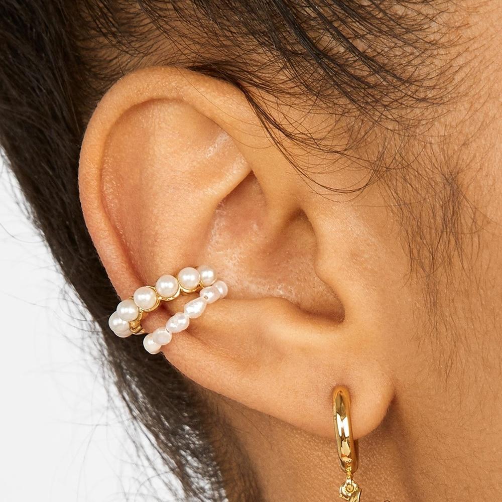 Women Pearl Luxury Ear Cuff Earring Bohemian Modern Natural Freshwater Small Circle Fake Clip On Earring