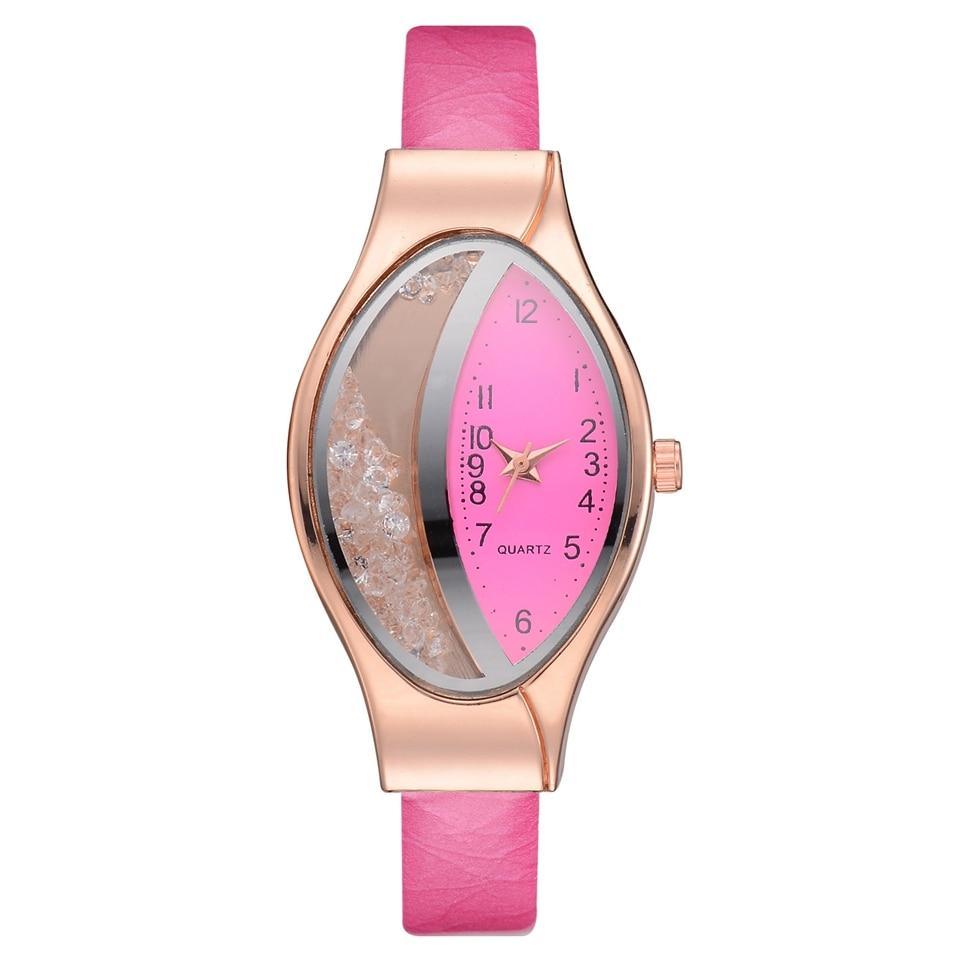 Women Fashion Luxury Watch Leather Strap Women Bracelet Clock Ellipse Rhinestone PU Sport Quartz Watch Wrist Watches For Women and Girls