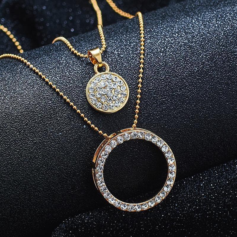 Gold Color Austrian Crystal Classic Hollow Round 48cm necklace pendant earrings jewelry set