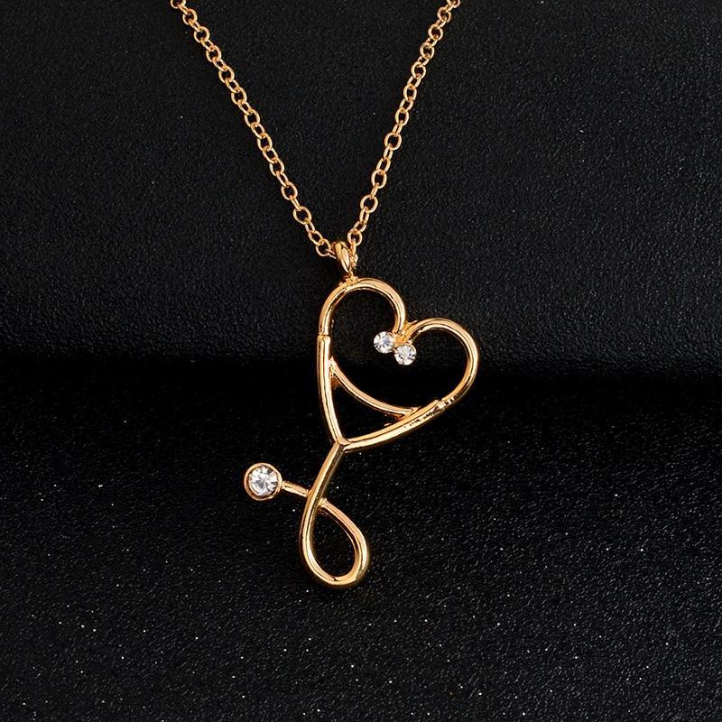 Cool Stethoscope Necklace Modern Heart Stethoscope Pendant Elegance With Rhinestone Necklace Doctor Nurse Graduation Medical Gift