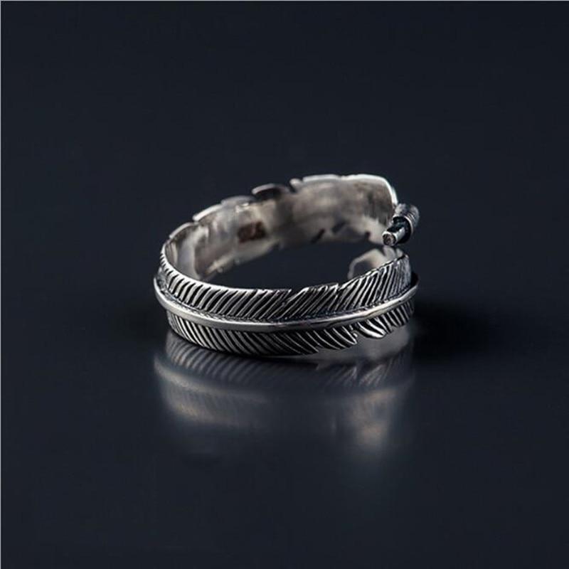 Retro High-Quality 925 Sterling Silver Jewelry  Silver Not Allergic Personality Feathers Arrow Opening Rings