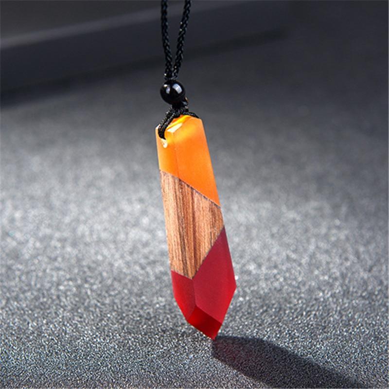 Fashion Natural Wooden Men Necklace Handmade Wood Resin Necklace Vintage Statement Necklaces & Pendants Long Rope Jewelry Gifts For Men and Women