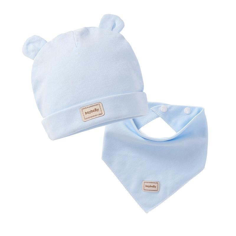 Elastic headscarf double layer cotton baby caps hats with baby bibs set for newborn infant Candy Color