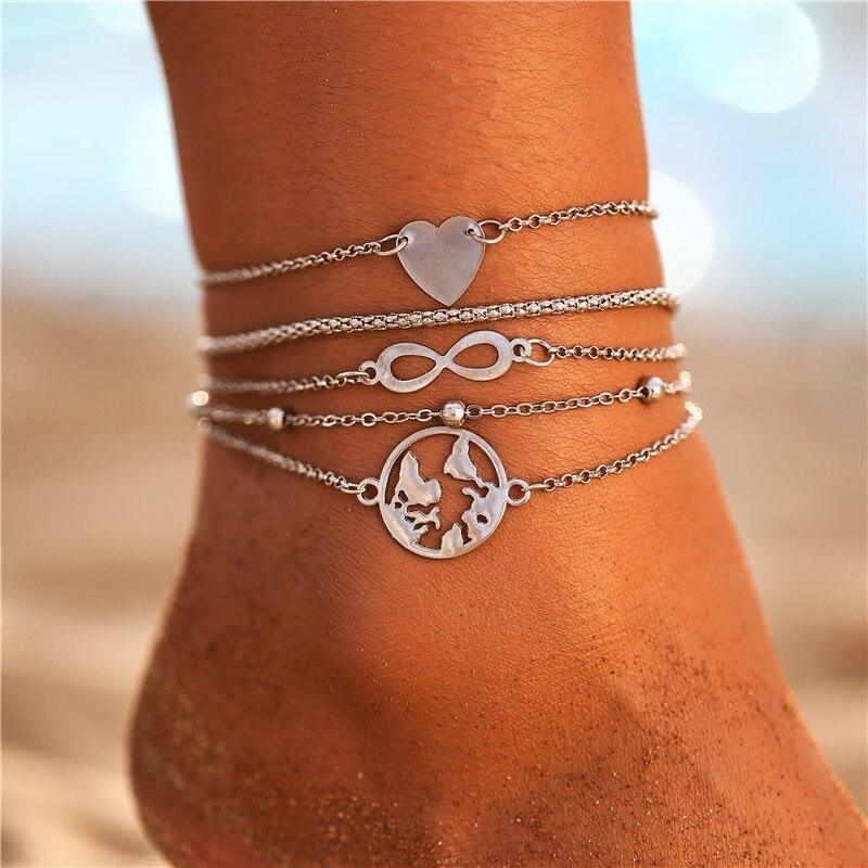 Moon Multilayer Heart Infinite Map Anklets For Women Moon Star Ankle Bracelet For Leg Jewelry style