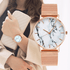 Fashion Rose Gold Mesh Band Creative Marble Female Wrist Watch Luxury Women Quartz Watches Gifts  For Women and Girls