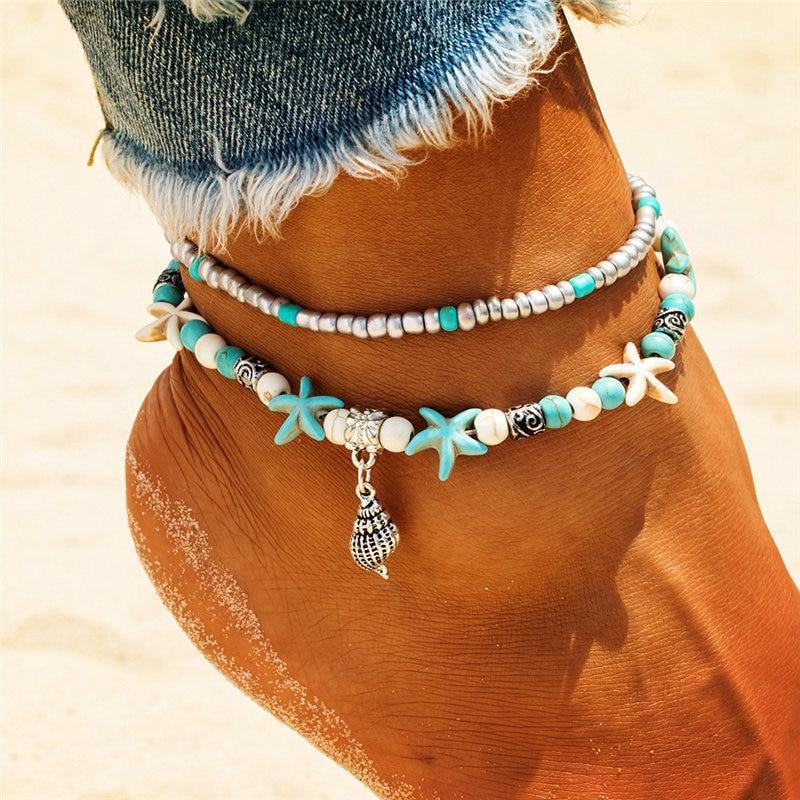 Starfish Handmade Brecelets Shell Beads Starfish Anklets for Women Leg Bracelet Handmade Bohemian Foot Chain