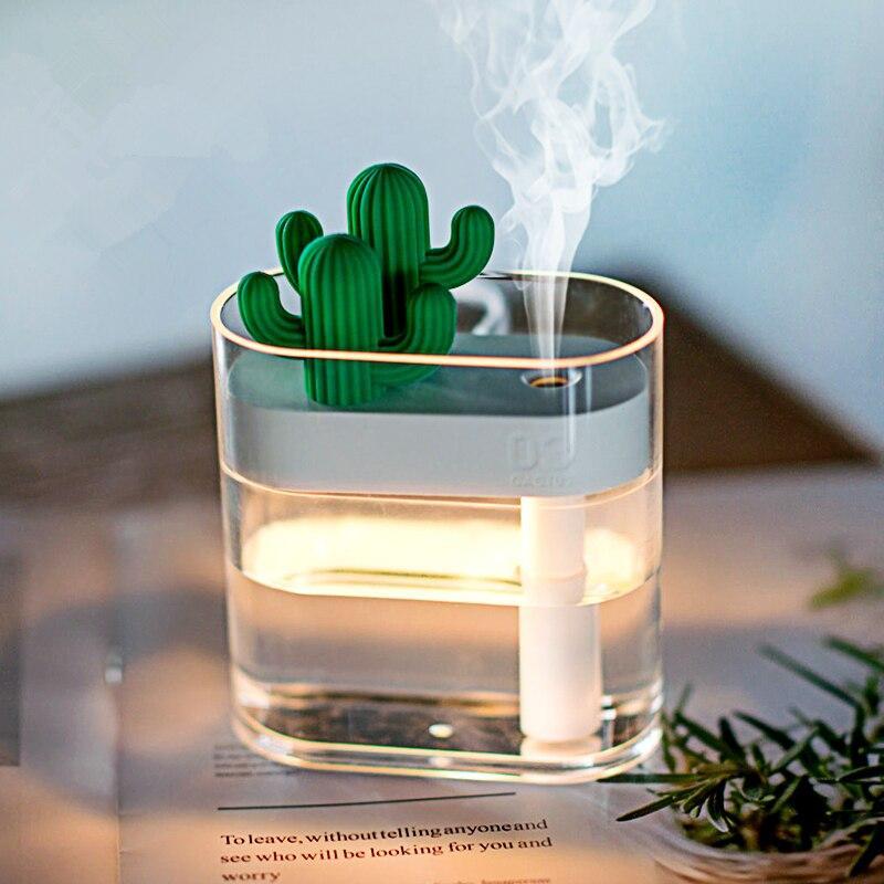 160ML Ultrasonic Air Humidifier Clear Cactus Color Light USB Essential Oil Diffuser Car Purifier Aroma Mist Maker