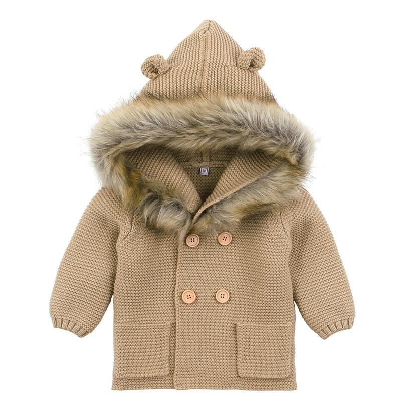 Winter Fashionable Sweaters For Baby Cardigans Autumn Hooded Newborn Knitted Jackets Cartoon Bear Children Long Sleeve Clothing