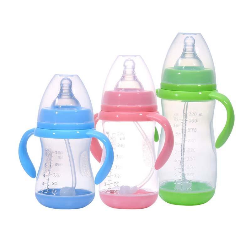 Baby Safe Plastic BPA Free Anti-colic Baby Milk Water Juice Bottle with Straw for Infant Feeding For Kids