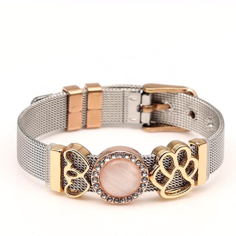 Two-tone Stainless Steel  Bracelets For Women Men Golden Love Heart Beaded  Ribbon  Bracelet & Bangle Gifts