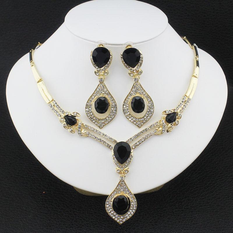 Luxury American fashion Wedding Jewelry sets Gold-color Charm women clothing accessories blue crystal