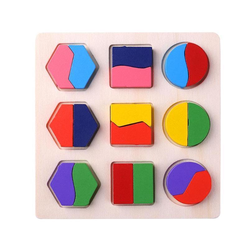 Wooden Geometric Shapes Puzzle Sorting Math Bricks Preschool Learning Educational Game Baby Toddler Toys for Children