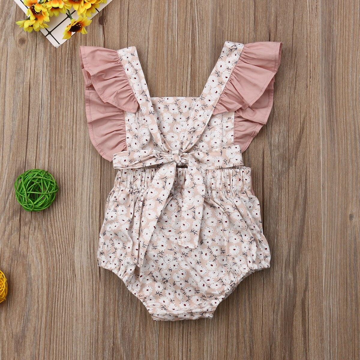 Luxury Modern Toddler Baby Girls Ruffles Romper Infant Newborn Baby Bow Jumpsuit Summer Flower Baby Girls Clothes Baby Costumes