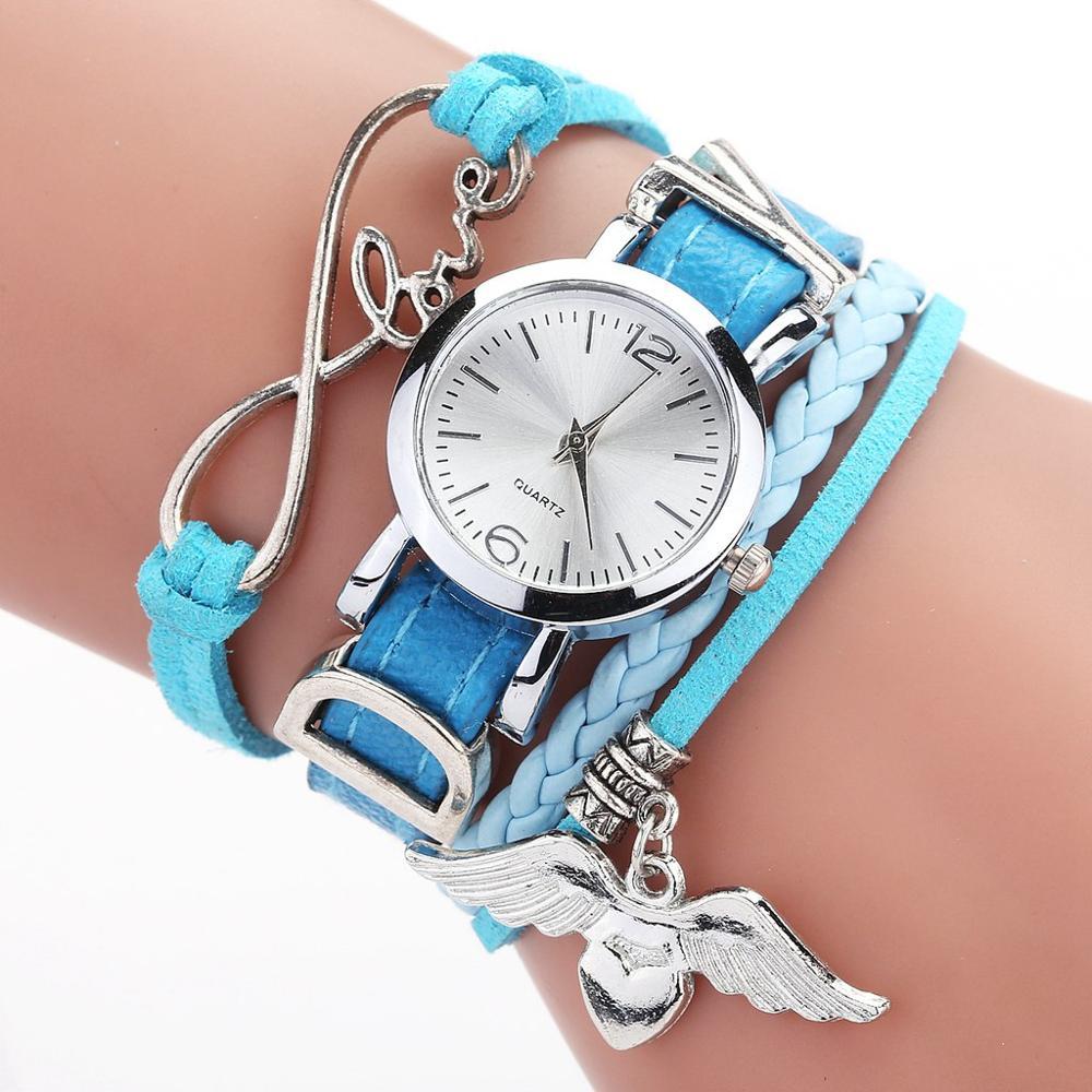 Watches For Women Luxury Silver Heart Pendant Leather Belt Quartz Clock Ladies Wrist Watch For Women and Girls