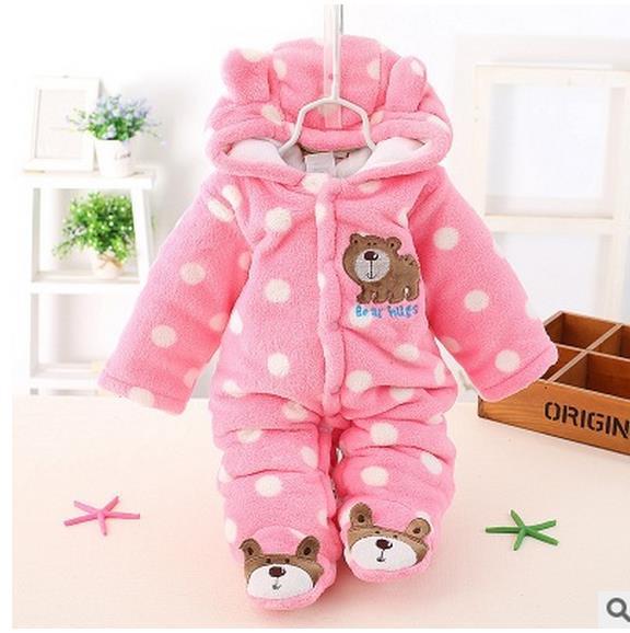 Modern Winter Baby  Bear Animal Costume Hooded Romper Warm Flannel Plush Jumpsuit For Girls and Boys