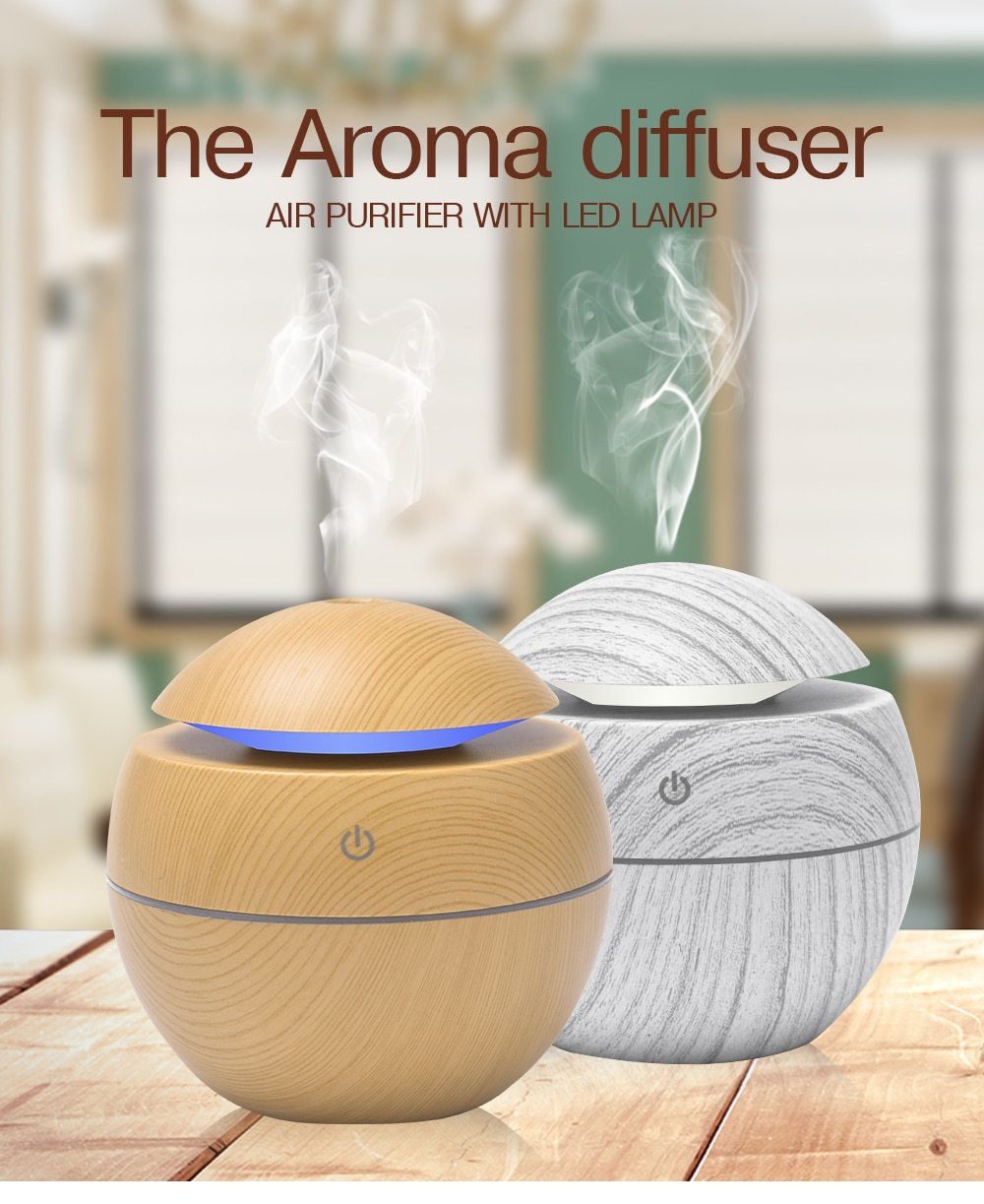 Mini Air Humidifier Ultrasonic USB Aroma Wood Grain LED Night Light  Electric Essential Oil  Diffuser Aromatherapy Home