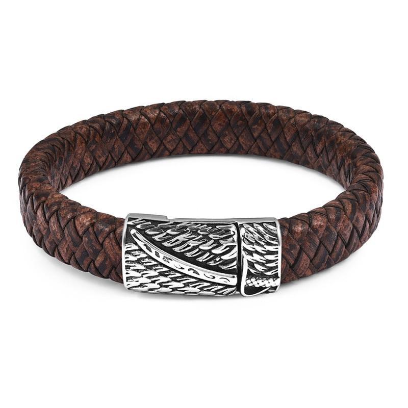 Handmade Luxury Modern Leather Black Blue Braided Leather Bracelet for Men Stainless Steel Design