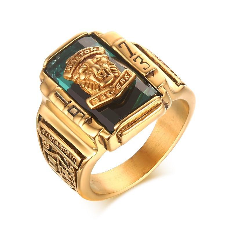 Fashion Vintage Gold Metal Black Blue Red Crystal Ring Walton Tigers Navy Signet Rings for Men Male Boho Jewelry King Design