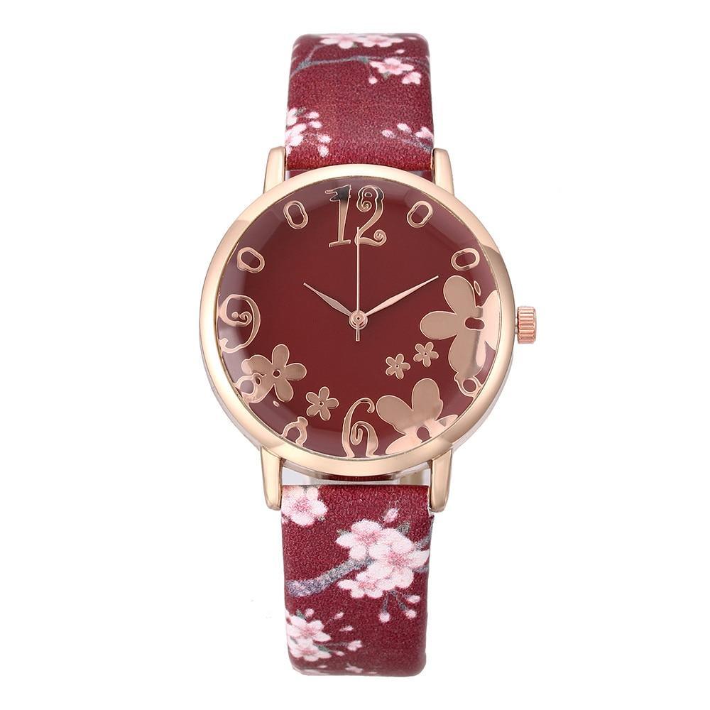 Girl Luxury Watch Women New Fashion Embossed Flowers Small Fresh Printed Belt Dial Watch Female Student Quartz Watch For Women and Girls