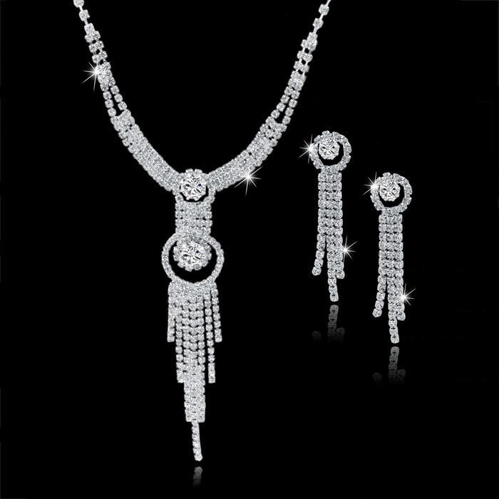 Wedding Jewellery Set Crystal Bridal Jewelry Sets For Women Long Tassel Statement Necklace/Earrings Set