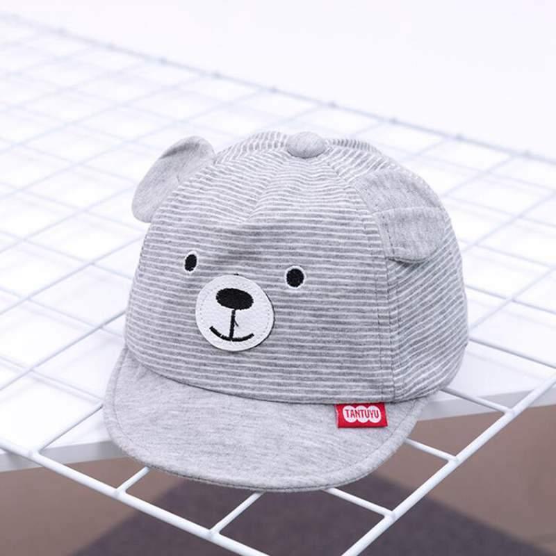 Cartoon Bear Baby Hat Cap Adjustable Baseball Cap Cute Striped Cotton Kids Sun Hat for Baby Boys