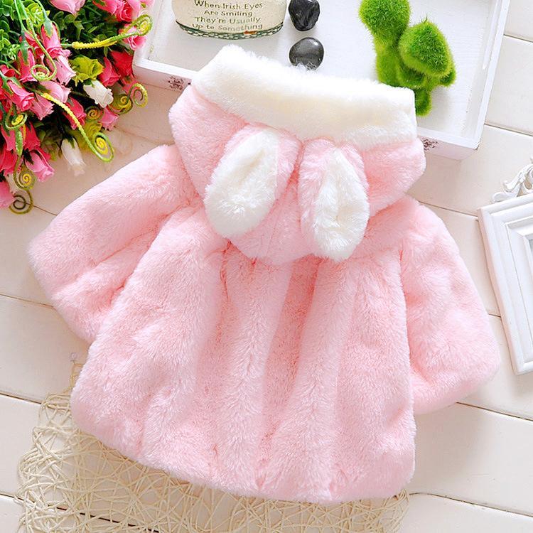 Winter Baby Girls Fur Warm with Cute Rabbit Ears Cloak Coat In Elegant Modern Style For Baby Girls