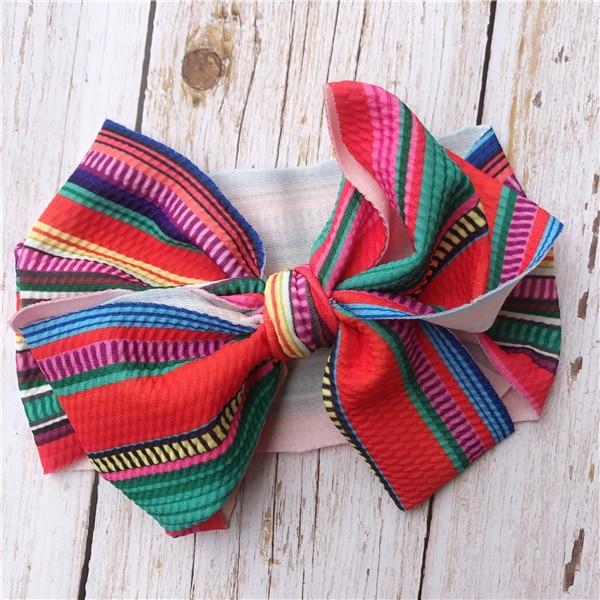 Modern Luxury Newborn Large Bow Cotton Rainbow Print Headwrap Baby Girl Fabric Messy Bow Turban Headband