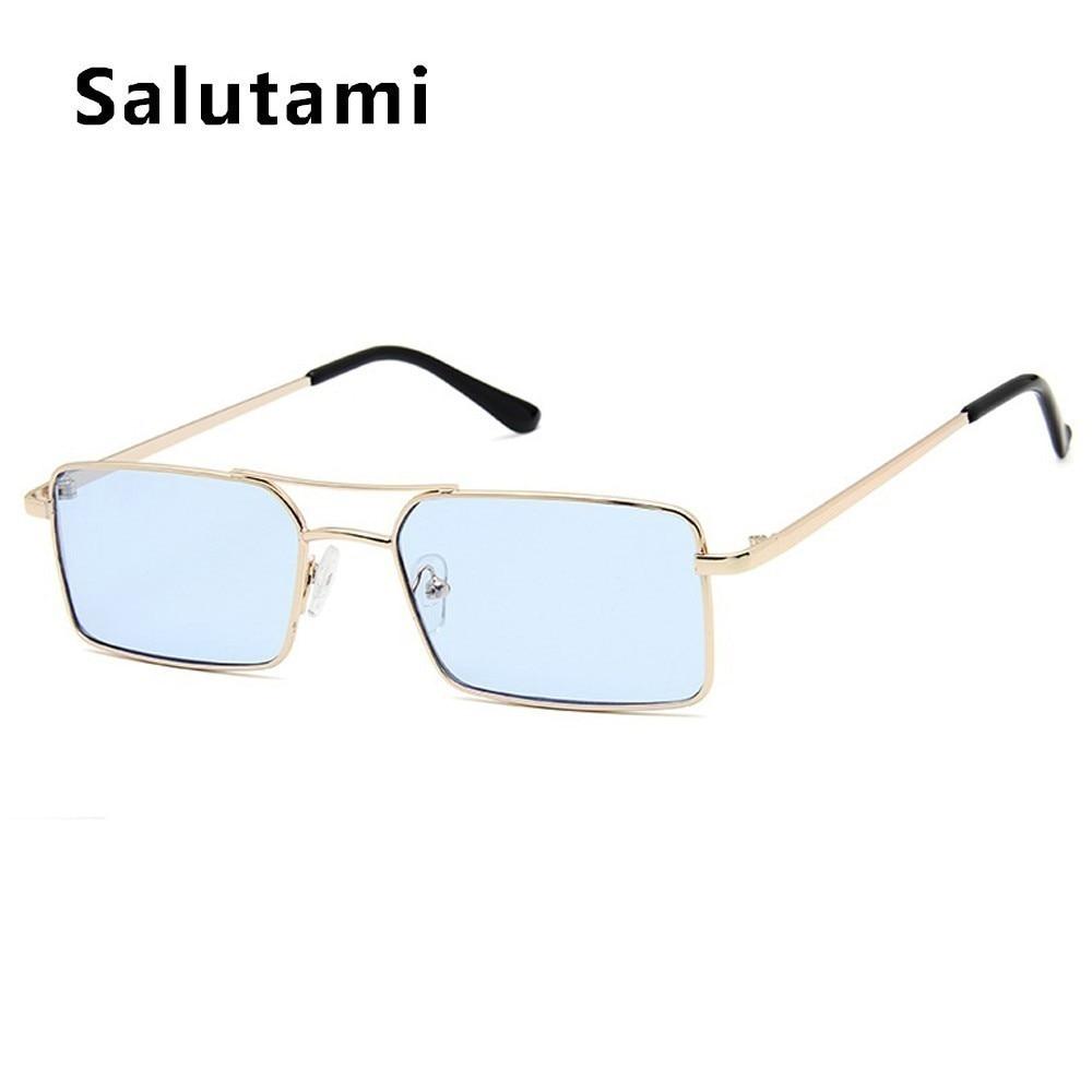 Luxury Famous Retro Modern Square Unisex Men and  Women‘s Sunglasses  With Alloy Metal Small Frame With Clear Double Bridge Men's Sunglasses