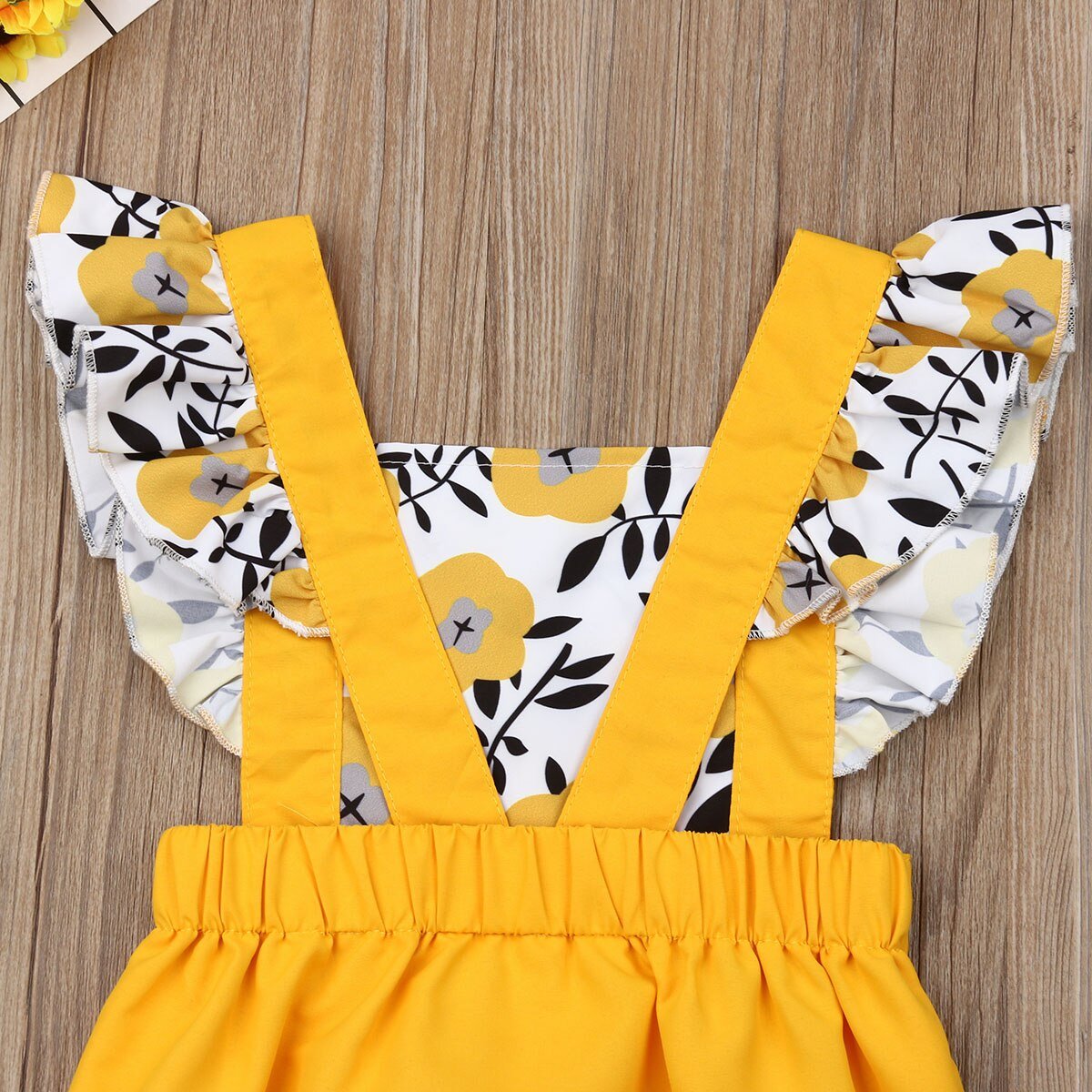 Summer Newborn Baby Girl Clothes Fly Sleeve Sunflower Print Romper Jumpsuit One-Piece Outfit  For Girls