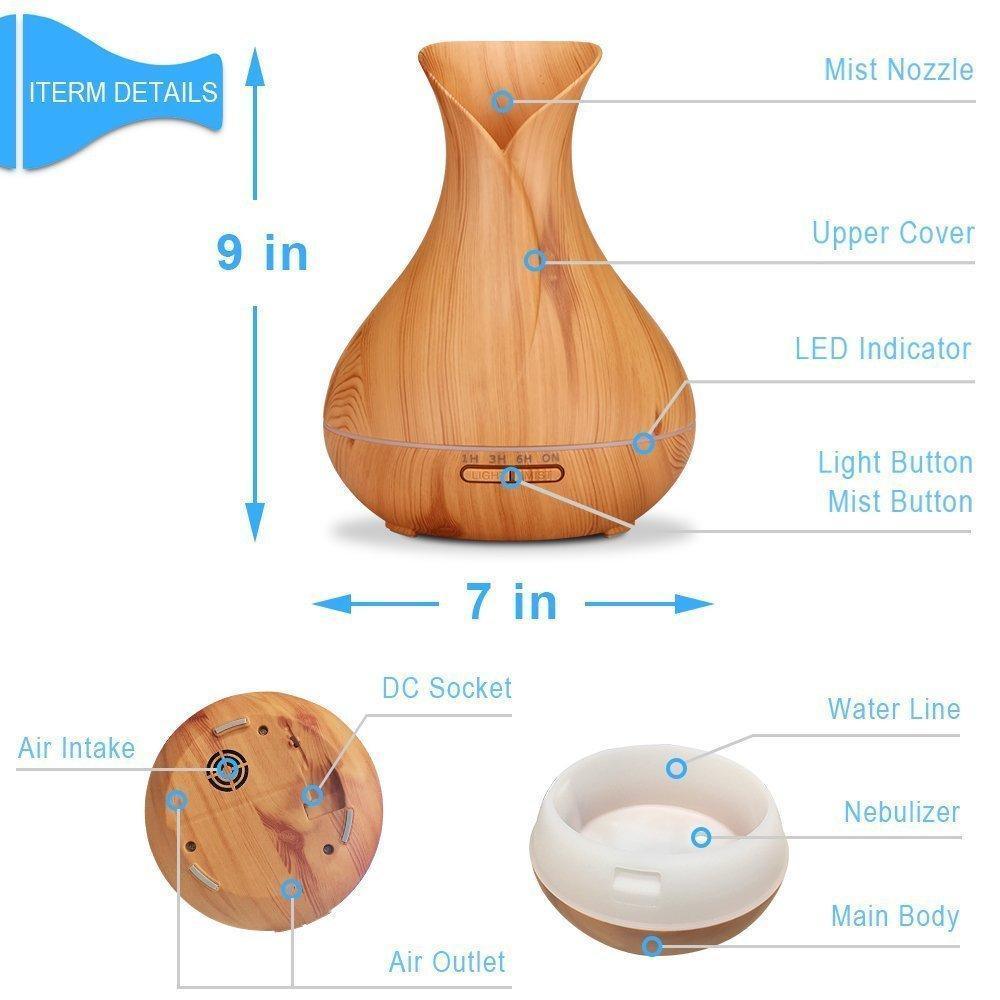 500ML Essential Oil Diffuser Waterless Auto Off,Seven Color Ultrasonic Aromatherapy Humidifier with Adjustable Mist Model,Diffuser for Bedroom Bathroom Home Office spa Yoga