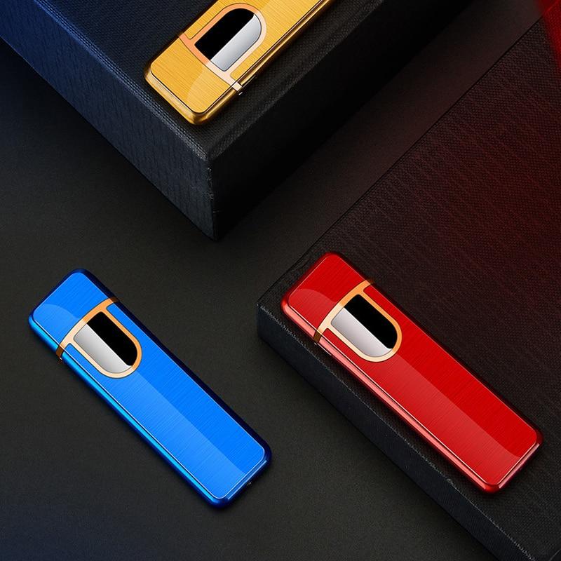 Luxury Modern USB Charging Electronic Lighter Windproof Slim Man Colorful Cigarette Lighter WIth Touch Sensor And Dragon Gravure Excellent for Gift