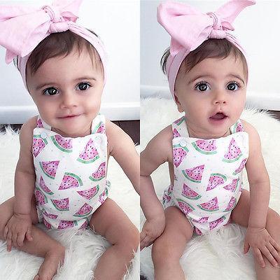 Baby Girls Romper Jumpsuit Headband Watermelon Printed Outfits Sun suit Set New 0-24M In Modern Design