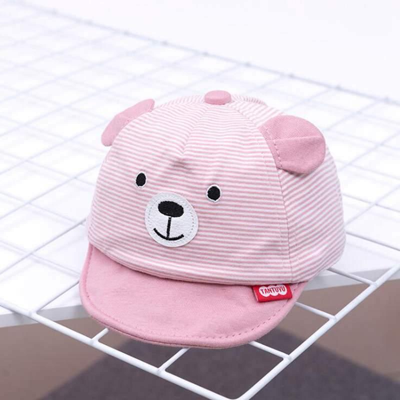 Cartoon Bear Baby Hat Cap Adjustable Baseball Cap Cute Striped Cotton Kids Sun Hat for Baby Boys