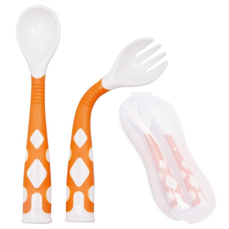 Baby Own Spoon and Fork Set With Travel Safe Case Toddler Babies Children Feeding Training Spoon Easy Grip Heat-Resistant Spoon