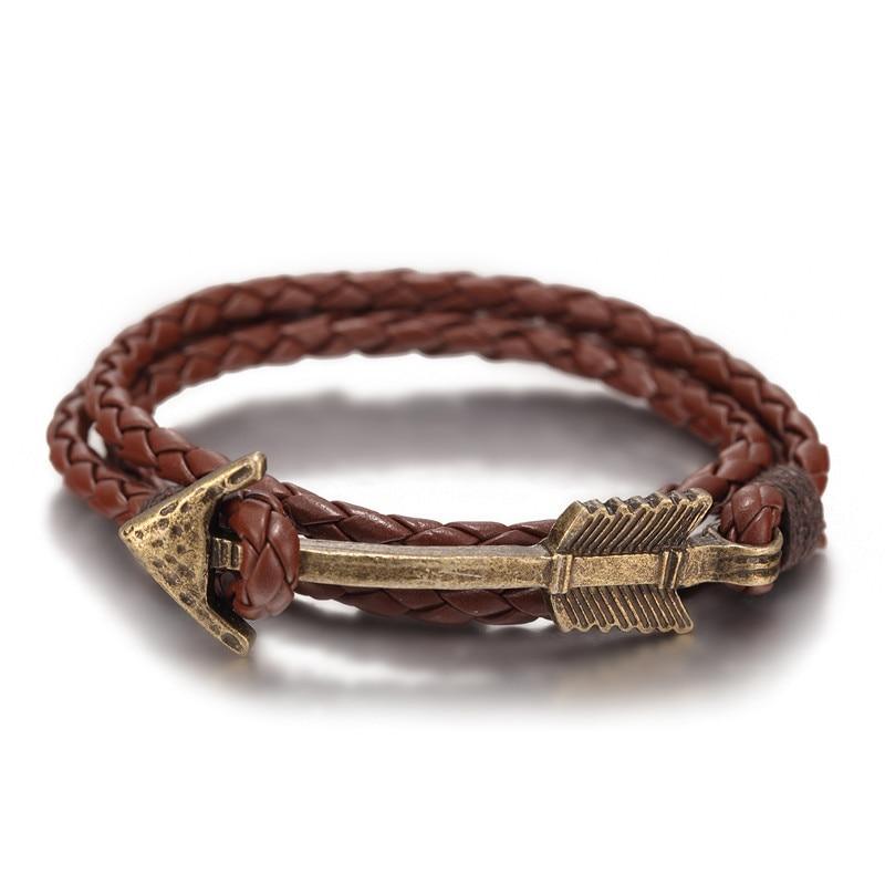 New Arrival Multilayer Charm Leather Vintage Bronze Arrow Bracelet Anchor Bracelet For Men and Women Lovers' Gift